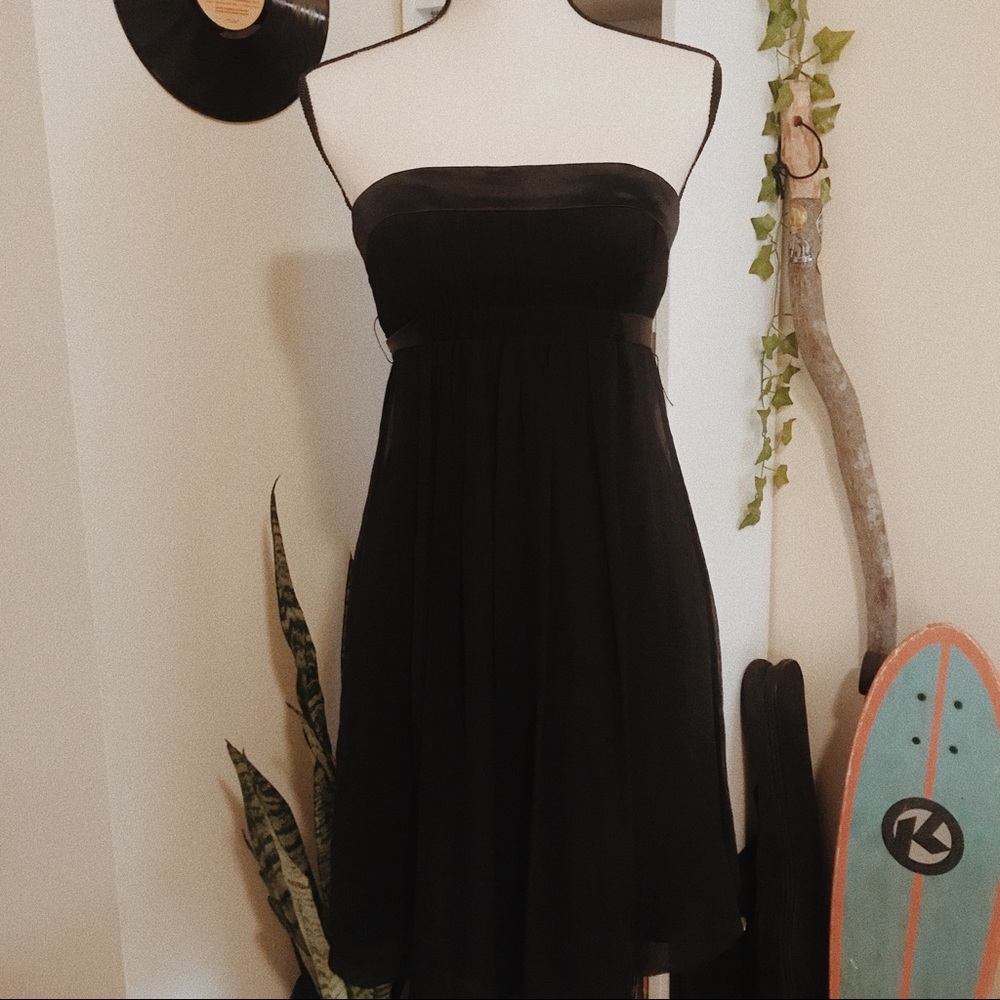 bcbgmaxazria black strapless ribbon dress | size 2
